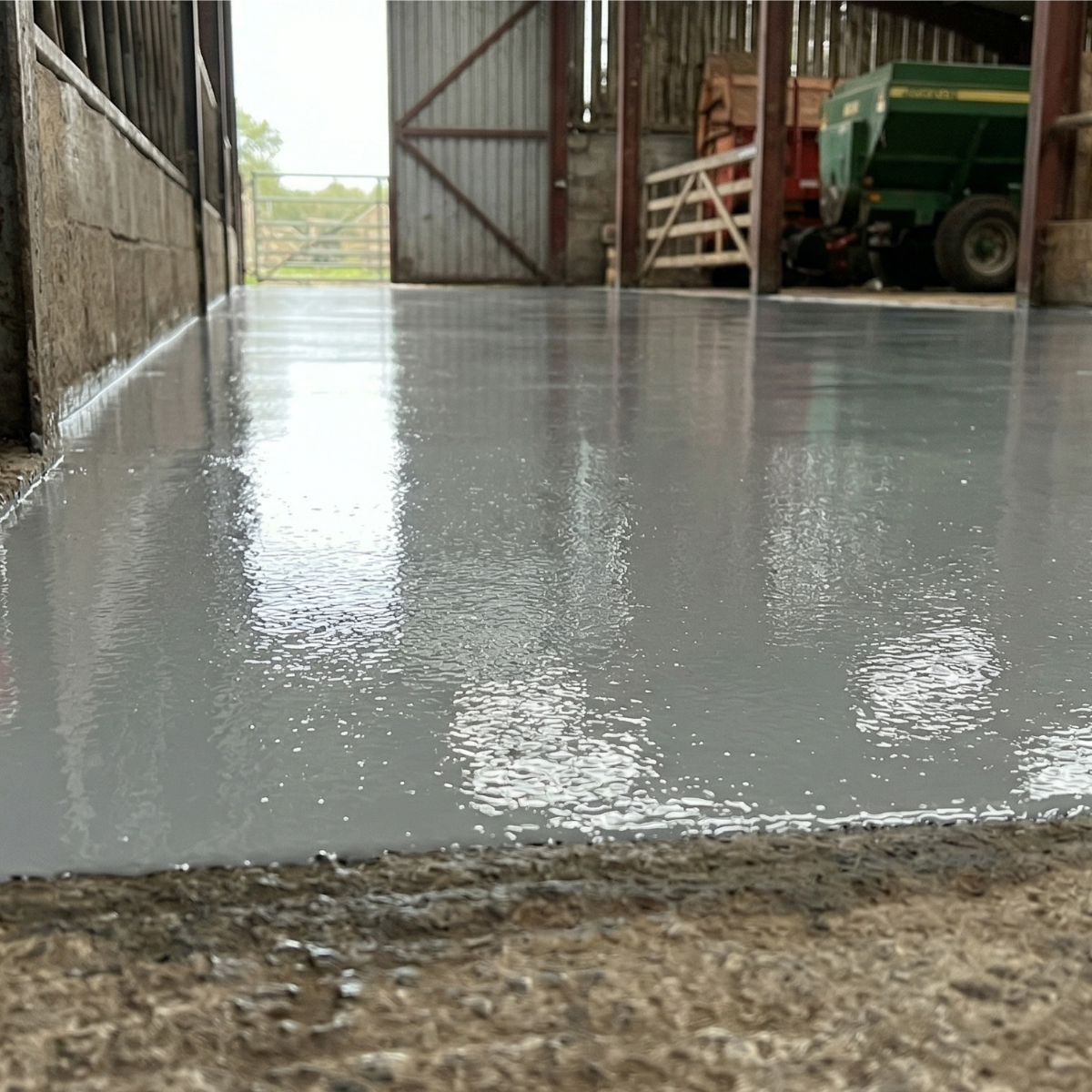 Farm building with new epoxy floor
